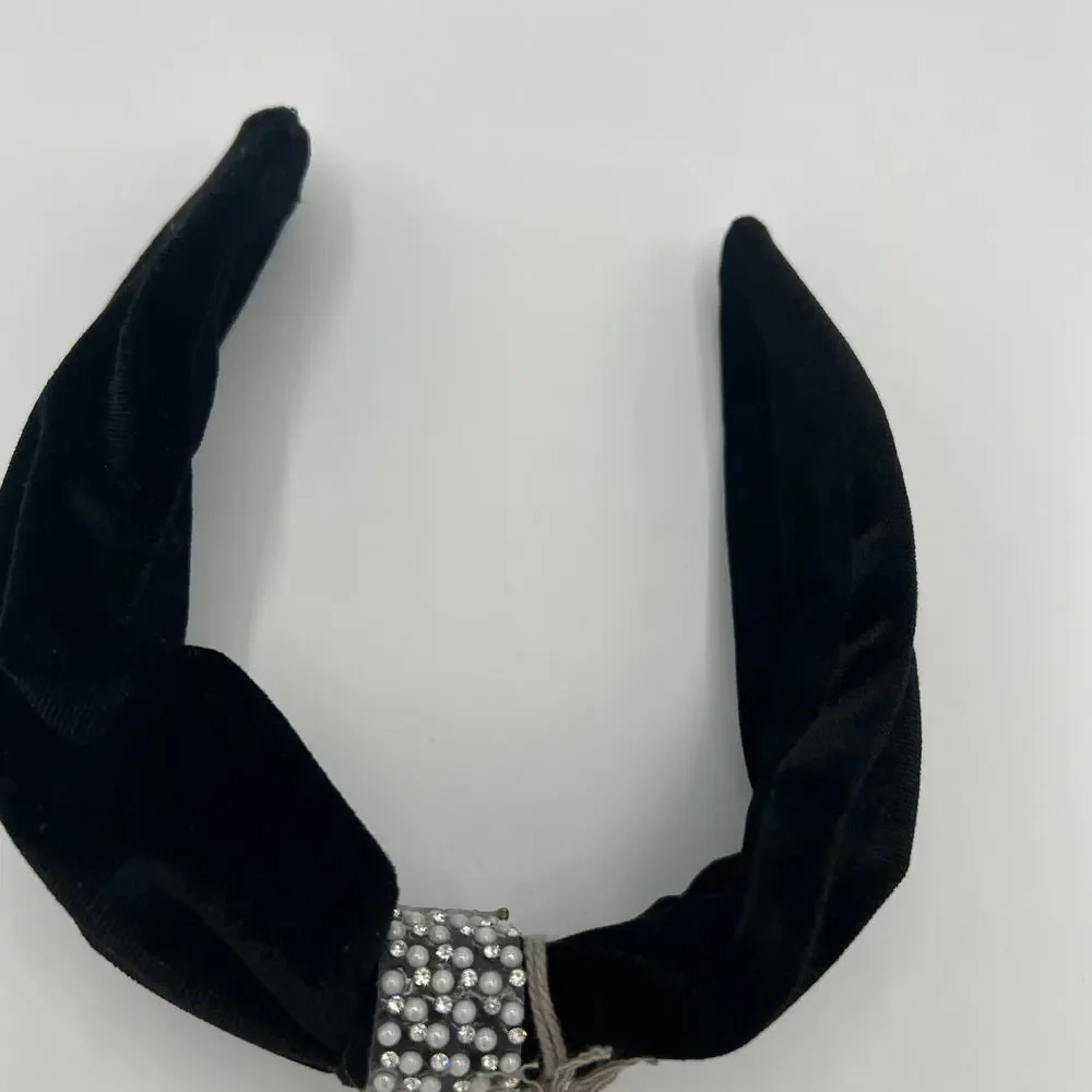 A New Day Women's Black Velvet Knot Front with Crystals Headband - NWT